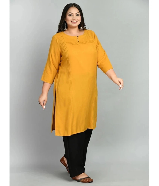 PrettyPlus by Desinoor - Mustard Rayon Womens Straight Kurti ( Pack of 1 ) - None