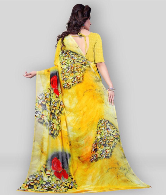 Anand - Yellow Georgette Saree With Blouse Piece ( Pack of 1 ) - Yellow