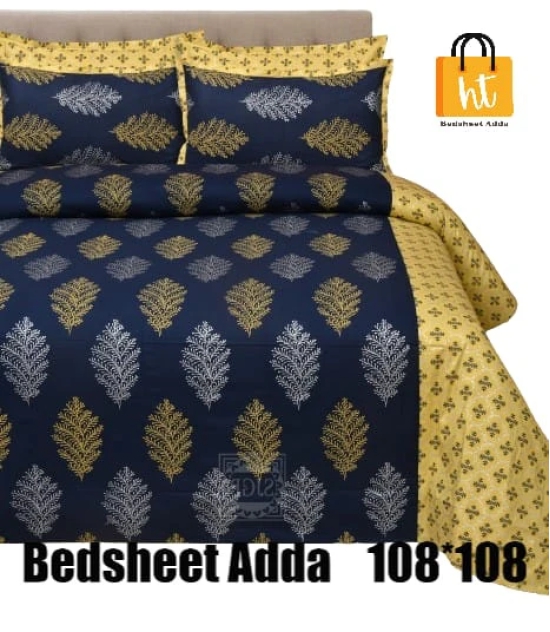 Bedsheet Adda-Super Mega King Size  King Size(108*108 in)-Pure Cotton Sanganeri Printed Jaipuri  Double Bedsheet With 2 Matching Pillow Covers-RJ-14-03-(108*108)-HT8303