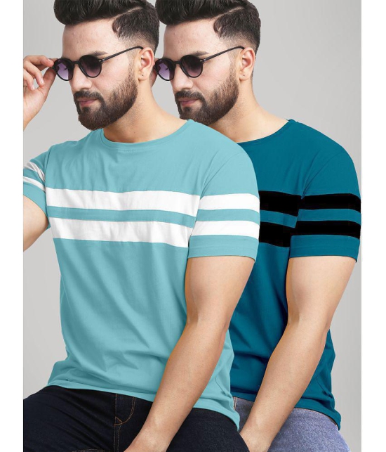 AUSK - Teal Cotton Blend Regular Fit Mens T-Shirt ( Pack of 2 ) - None