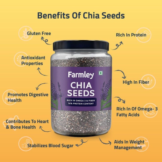 Farmley Premium Natural Chia Seeds 1 Kg, Reusable Jar | Edible Chia Seeds | Rich in Fibre Seeds | Chia Seeds for Weight Loss | Healthy Diet Snacks