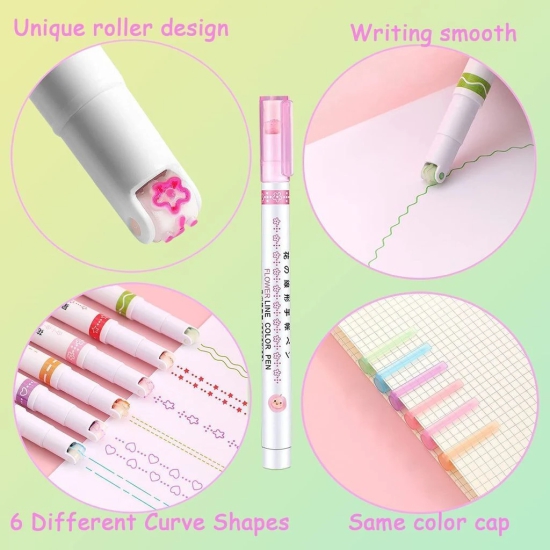 6 Color Curve Highlighter Pen Set