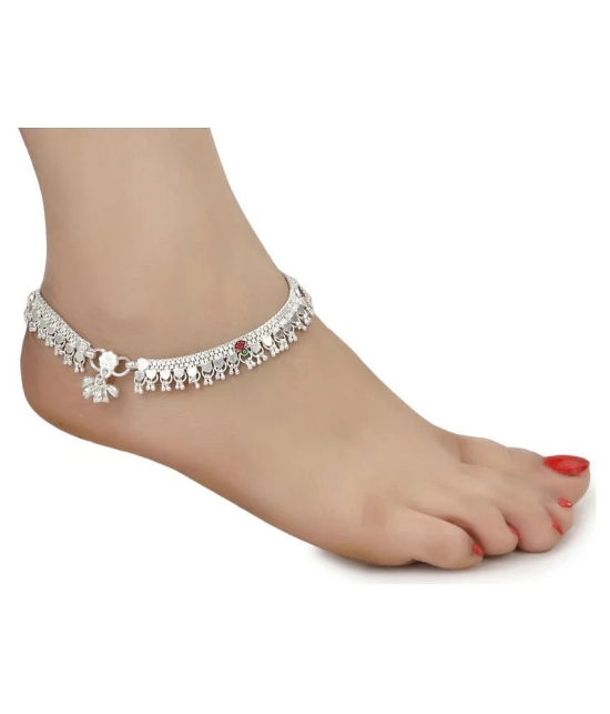 AanyaCentric Combo of 2 Pair Silver Plated White Metal Indian Traditional Ethnic Payal Anklets - Silver