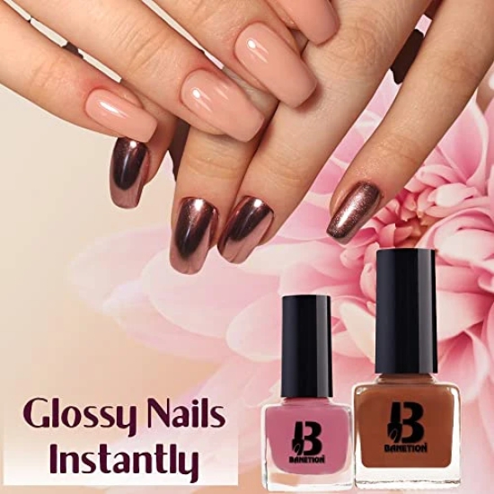 BANETION Nail Lacquer Paint Quick Dry Long Lasting Easy Application On Nails | High Shine Glossy Finish Combo Of Shiny Creamy, Coffee, Pink, colors for Women (Pack of 6)