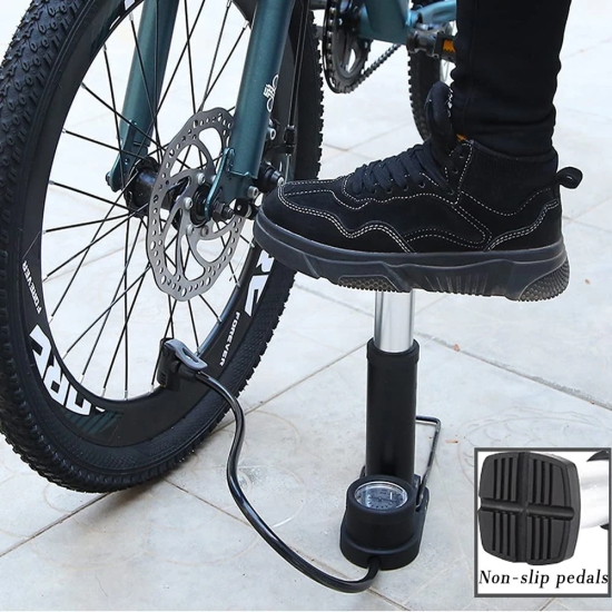 URBAN CREW Portable Mini Bike Pump/Cycle Foot Pump Foot Activated with Pressure Gauge Floor Bicycle Bikes Pump & Cycle Pump Bicycle Tire Pump for Road, Black (1pc)