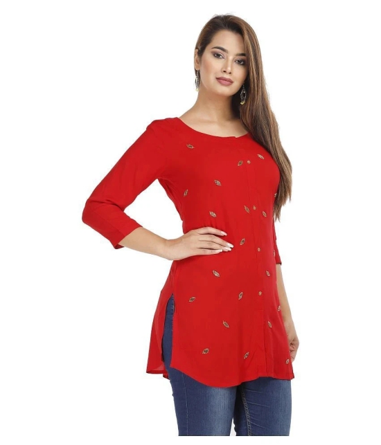 JC4U - Red Rayon Womens Straight Kurti ( Pack of 1 ) - XL