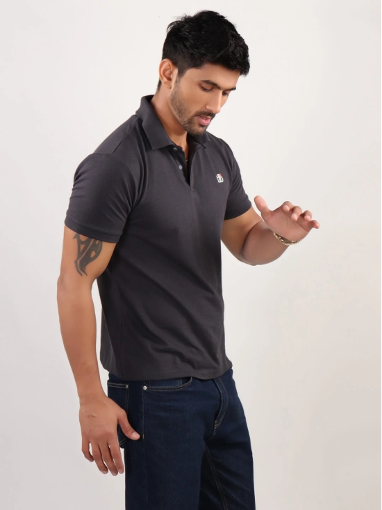 Men Charcoal Grey Polo Neck T-Shirt-XL / Charcoal Grey