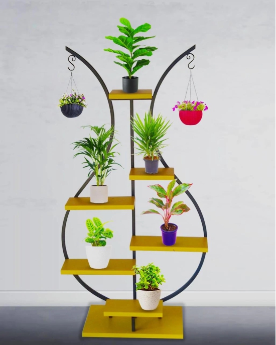 Decorative Iron 6 Tier Flower Pot Holder Shelf Indoor & Outdoor Metal Plant Stand Space Saving Garden Planter for Multiple Pots-Black & Yellow