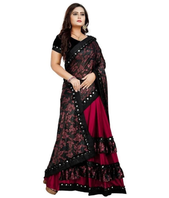 Gazal Fashions - Maroon Lycra Saree With Blouse Piece ( ) - Maroon