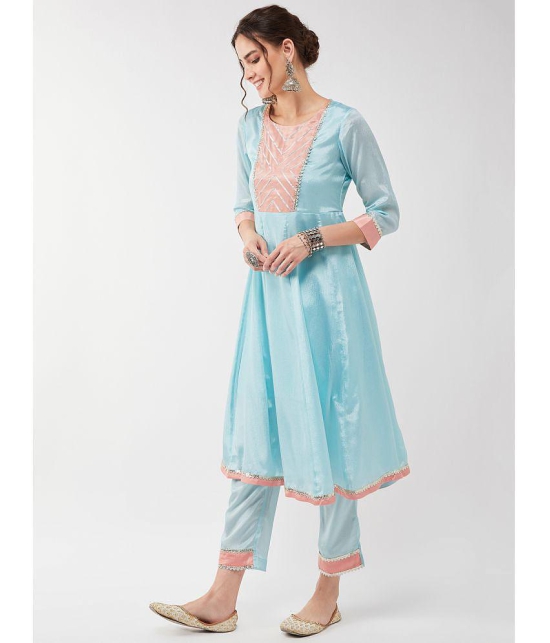 Pannkh - Light Blue Art Silk Womens A-line Kurti ( Pack of 1 ) - None