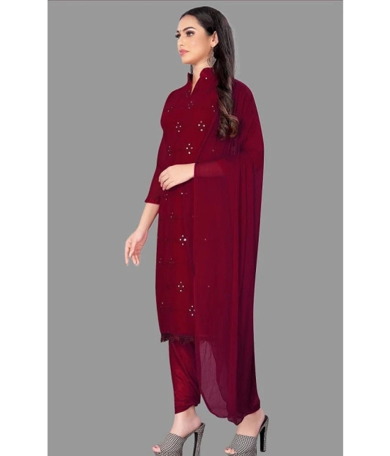 JULEE Unstitched Cotton Embellished Dress Material - Maroon ( Pack of 1 ) - Maroon