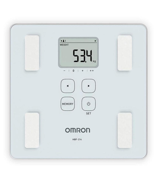 Omron HBF 214 Digital Full Body Composition Monitor with 4 User & Guest Mode Feature to Monitor BMI, Body Age, Vesceral Fat Level, Body Fat & Skeletal Muscle Percentage (White)