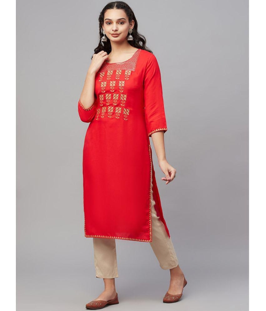 AMIRA'S INDIAN ETHNICWEAR - Red Rayon Women's Straight Kurti ( Pack of 1 ) - None