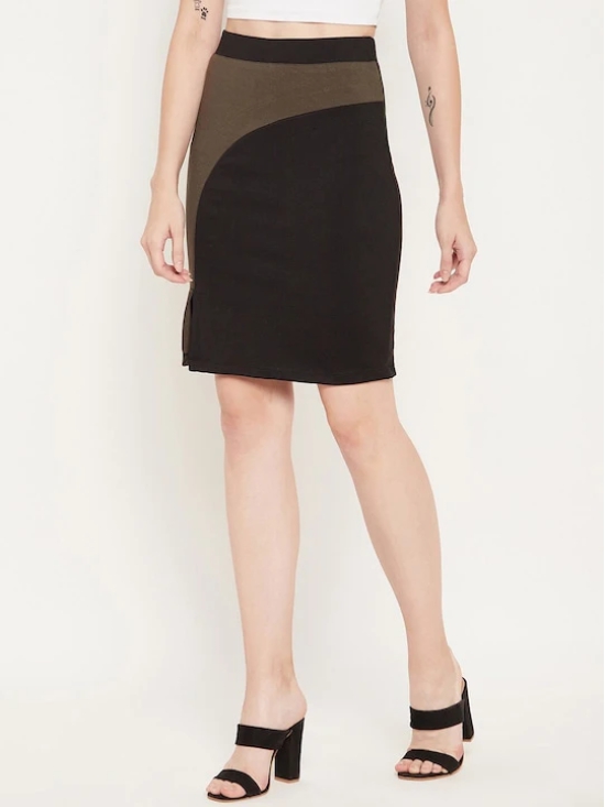 Women Black & Brown Colourblocked Solid Mini Pencil Skirts