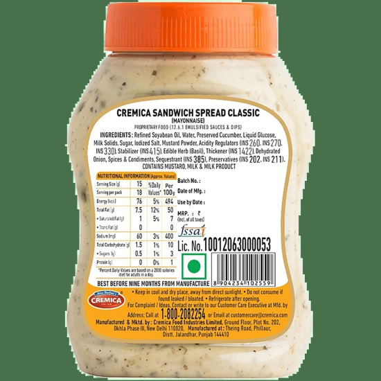 Cremica Sandwich Spread - Classic, 275 G Plastic Bottle