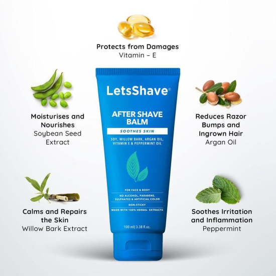 Letsshave After Shave Balm For Men & Women With Soyabean Seed, Willow Bark Extract, Argan Oil Paraben & Sulphate Free Cooling Refreshing After Shave Lotion For Men 100 ML