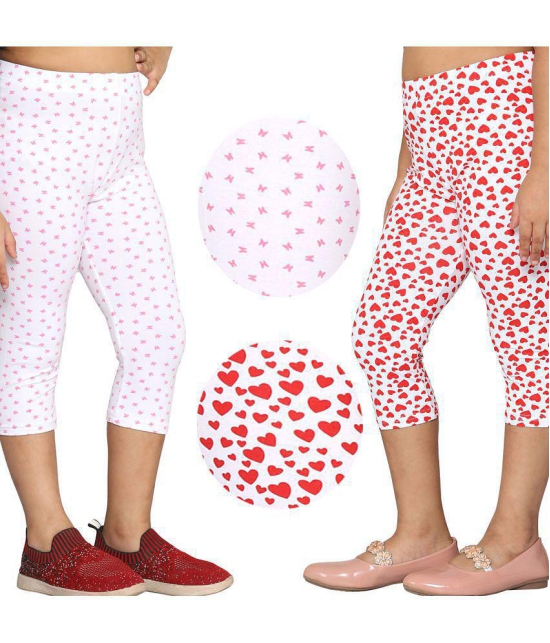 2K KIDS Capri Leggings For Girls |All Over Printed |Viscose Blend  (Red Heart::Butterfly,13 Years - 14 Years) - Pack Of 2 (2KGLCVAOP_2C_RH_BF_1314Y) - None