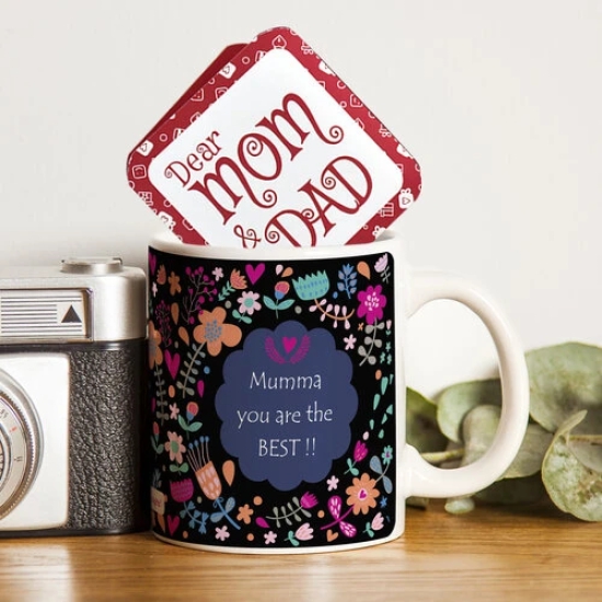 Indigifts Mother's Day Ceramic Mug 325 ml | Mumma You are Best Quotes Artistic Floral Doodle Multicolor Mug | Gifts for Mother-Mom-Mummy-Maa | Birthday Gifts for Mom | Gifts for Mothers