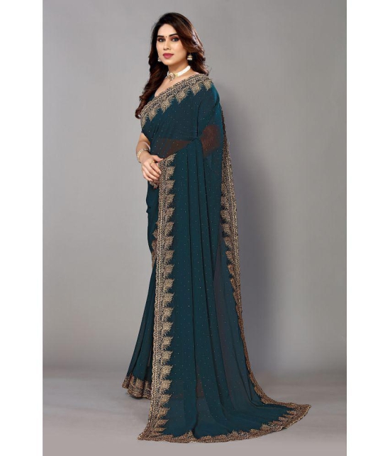 Rangita Georgette Embellished Saree With Blouse Piece - Teal ( Pack of 1 ) - Teal