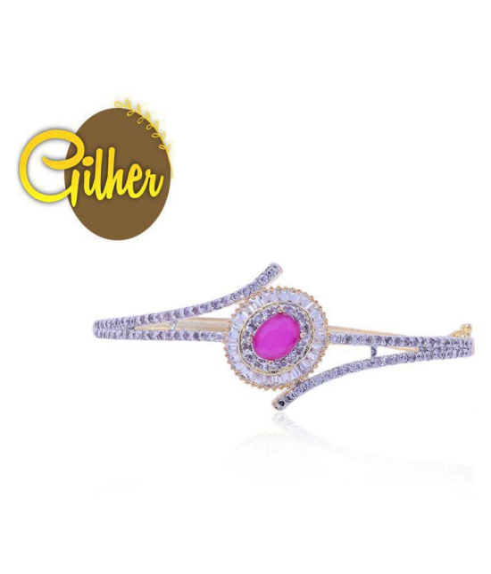 Gilher Fancy American Diamond Pink Ruby Stone Bracelet With Side Open Lock For Women And Girls - None