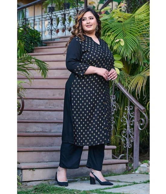 PrettyPlus by Desinoor.com Rayon Printed Front Slit Womens Kurti - Black ( Pack of 1 ) - None