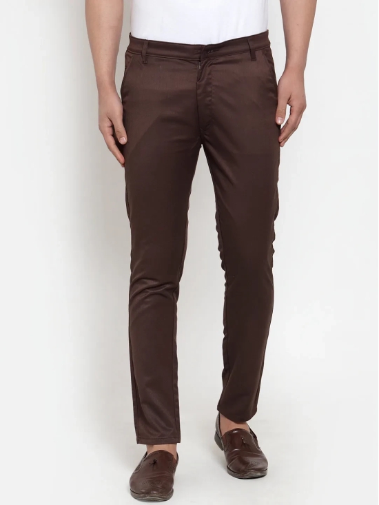 Indian Needle Men's Brown Solid Formal Trousers-32 / Brown