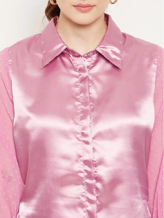 Women Pink Satin Casual Shirt