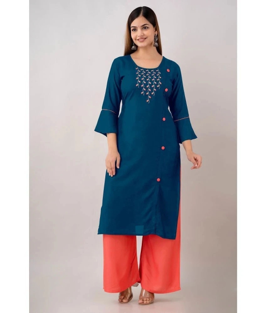 Kapadia - Teal Rayon Womens Straight Kurti ( Pack of 1 ) - None