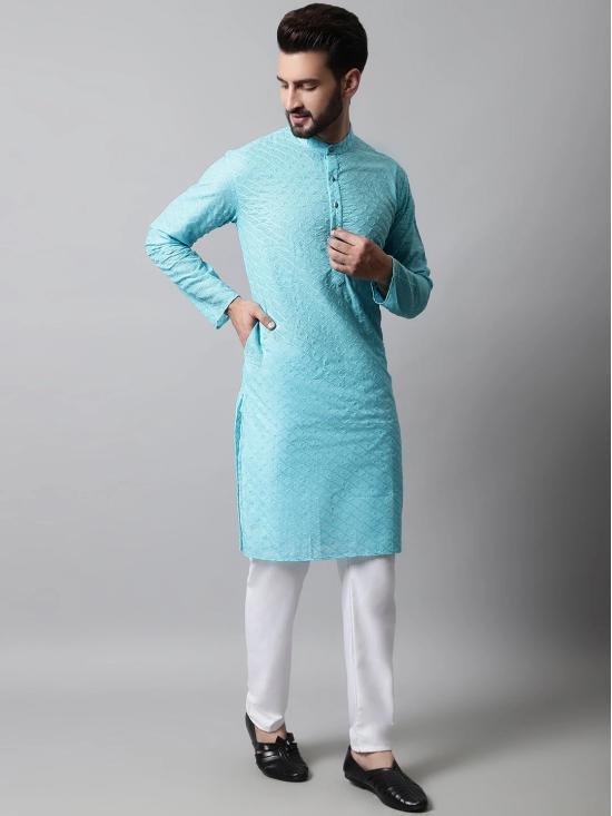 Jompers Men Sky Blue Chikan Kurta Only-XL / Blue