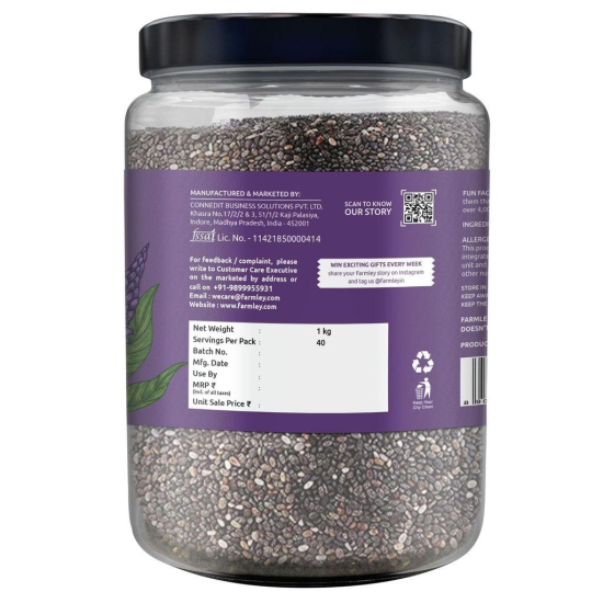 Farmley Premium Natural Chia Seeds 1 Kg, Reusable Jar | Edible Chia Seeds | Rich in Fibre Seeds | Chia Seeds for Weight Loss | Healthy Diet Snacks