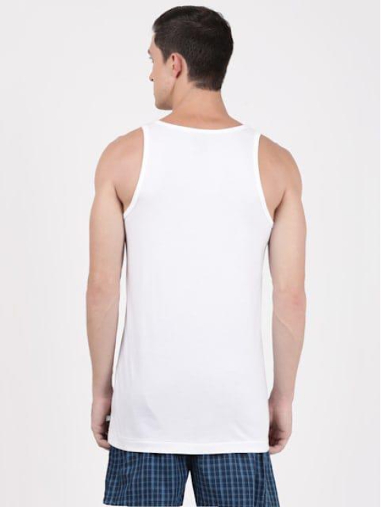 Men's Super Combed Cotton Round Neck Sleeveless Vest with Extended Length for Easy Tuck - White(Pack of 3)