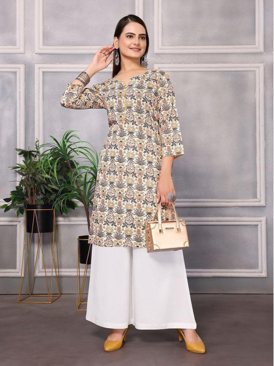 Rangita Women Rayon Cream Printed Knee Length Straight Kurti - None