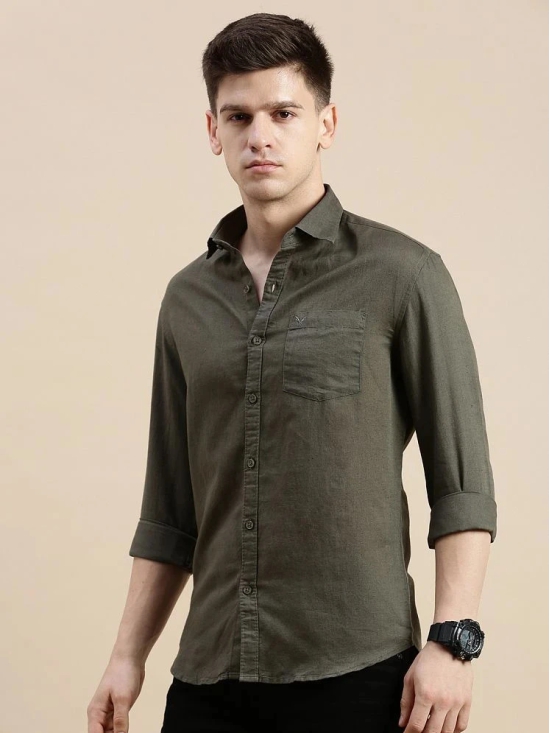 Showoff Linen Regular Fit Solids Full Sleeves Mens Casual Shirt - Olive ( Pack of 1 ) - None