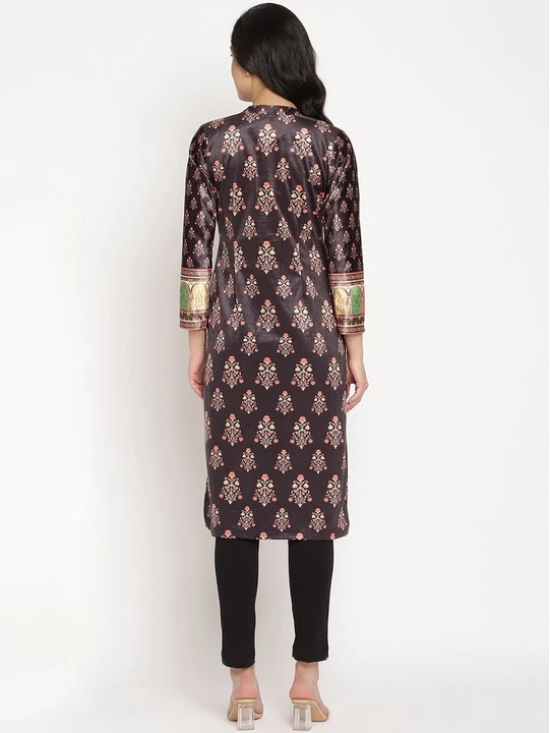 Women Black & Peach Ethnic Motifs Printed Velvet Kurta