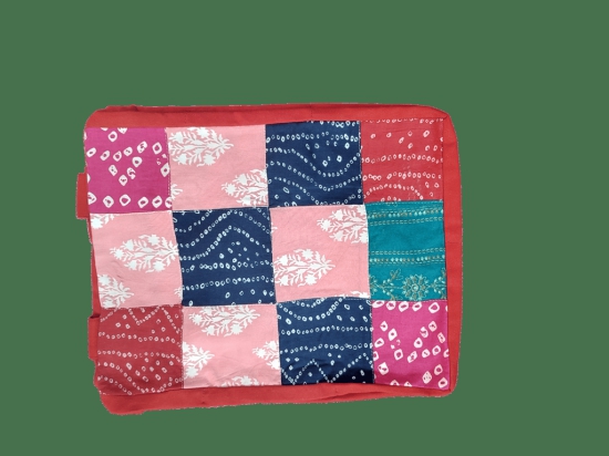 NIRJHARI Handmade Cotton Cloth Patchwork Handbag Pink & Green (Small) Pack of 1