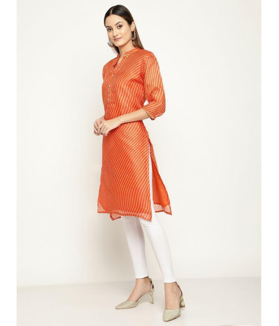 Queenley - Orange Silk Women's Straight Kurti ( Pack of 1 ) - None