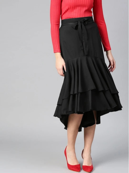 Black Ruffled Layered A-line Skirt