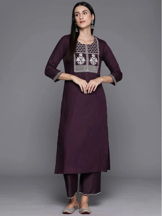 Varanga Viscose Embroidered Straight Womens Kurti - Burgundy ( Pack of 1 ) - None