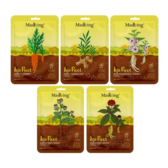 MasKing Jeju Root face sheet mask for skin Firming & Nourishing, Ideal for menand women,Pack of 5