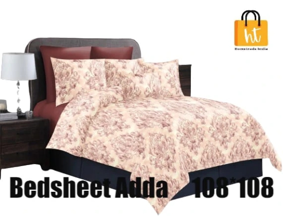 Bedsheet Adda-Super Mega King Size  King Size(108*108 in)-Pure Cotton Sanganeri Printed Jaipuri  Double Bedsheet With 2 Matching Pillow Covers-RJ-14-03-(108*108)-HT8207