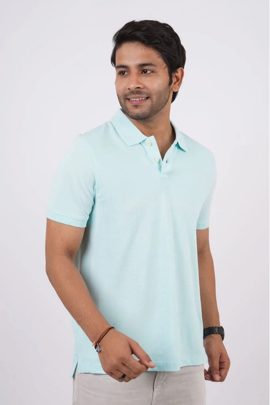 Men's Water Blue Solid Polo T-Shirt