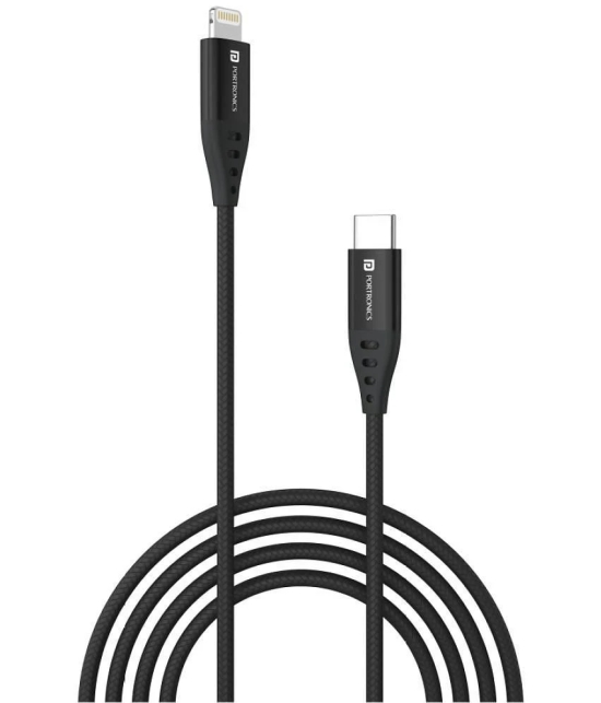 Portronics - Black 3A Lightning Cable 1 Meter - Black