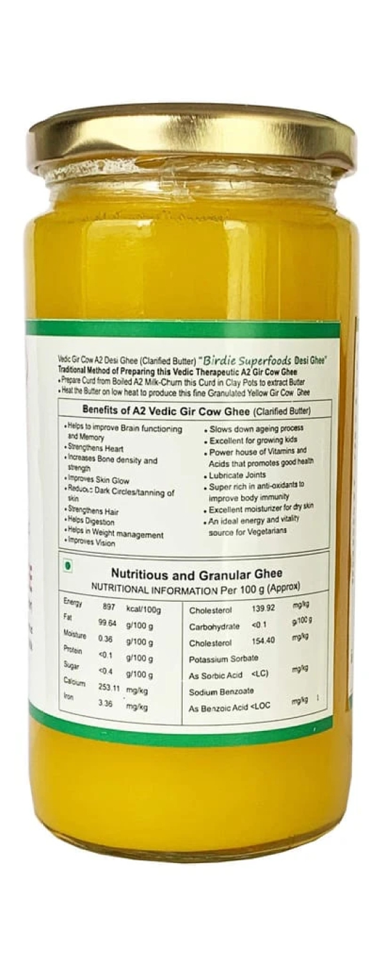 Birdie Superfoods -100% Pure A2 Gir Cow Desi Ghee Through Vedic Bilona Method (Glass Bottle- 250 ml x3 Plus 250 ml Free combo )