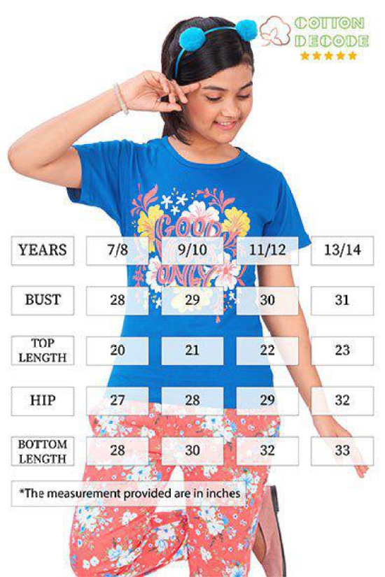 Girls Printed Cotton Round Neck Short Sleeves Pyjama Set-13-14 years