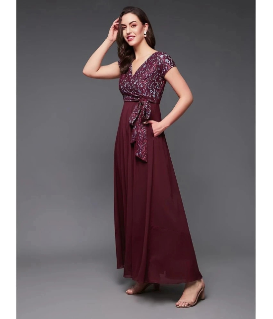 Miss Chase Georgette Self Design Full Length Womens Gown - Wine ( Pack of 1 ) - None