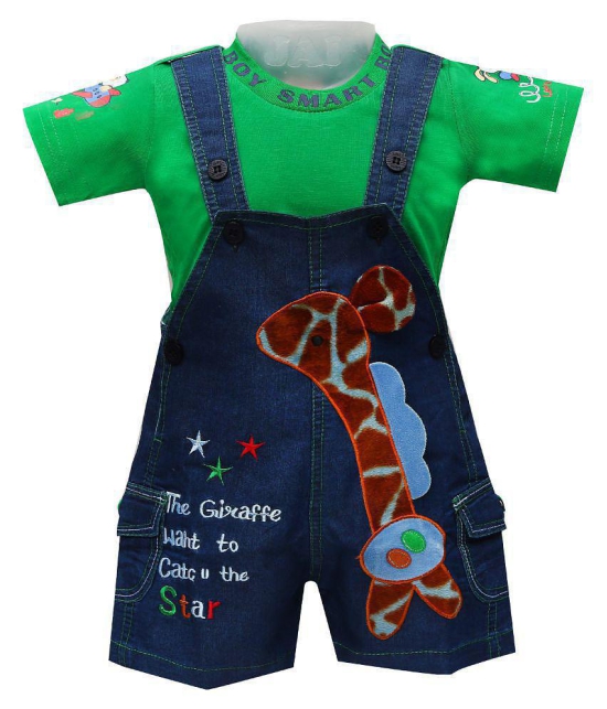 Zadmus Unisex Top and Dungaree Set Denim, Green  - 0-6 Months