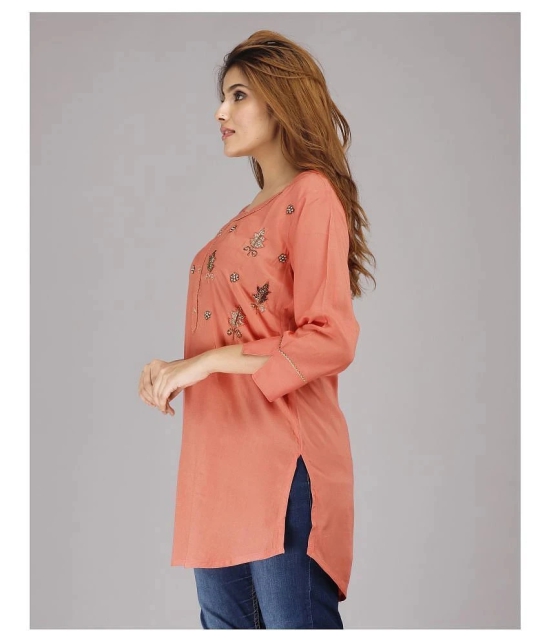 HIGHLIGHT FASHION EXPORT - Peach Rayon Womens Straight Kurti ( Pack of 1 ) - M