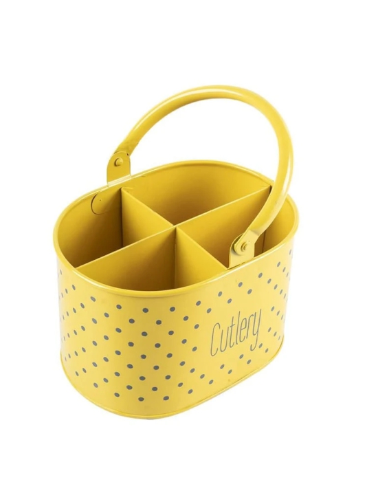 Polka Dot Cutlery Holder - Yellow