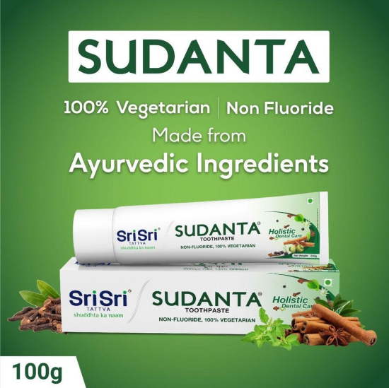 Sri Sri Tattva Sudanta Toothpaste -  Non - Fluoride - 100% Vegetarian, 100g ( Smile Toothbrush Free Inside)