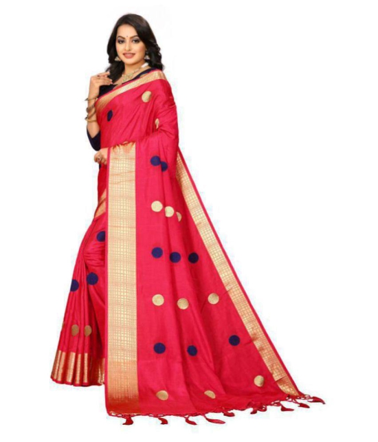 offline selection - Red Jacquard Saree With Blouse Piece (Pack of 1)